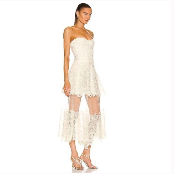Jonathan Simkhai Harlow Lace Bustier Midi Dress Cream Size 4 Cocktail Bridal - Picture 3 of 4